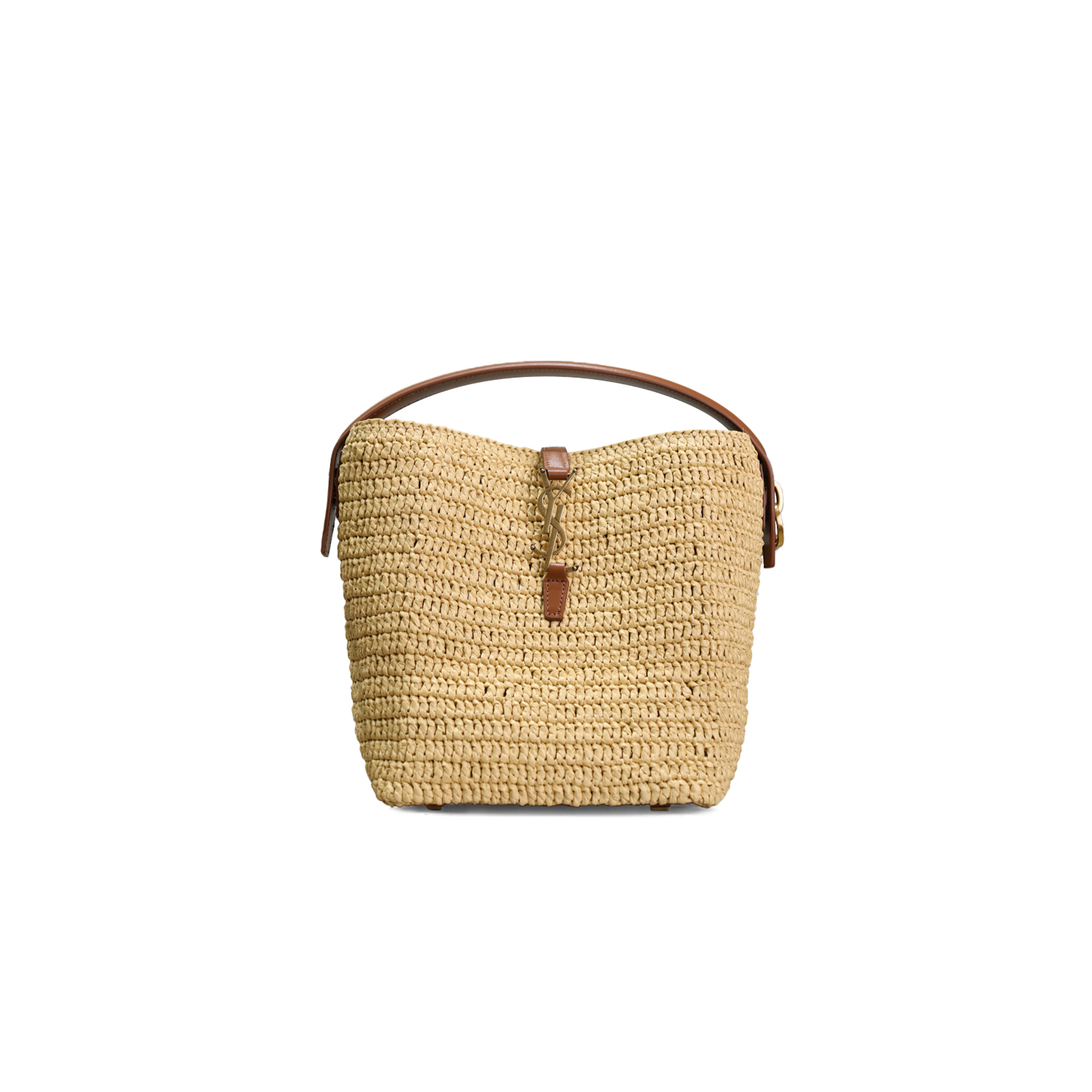 YSL LE 37 IN WOVEN RAFFIA AND VEGETABLE-TANNED LEATHER 749036 (17*20*13cm)
